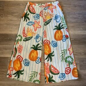 NWT Calypso St. Barth Women's XL Pants Beachy Linen Blend Wide Leg Boho Tropical